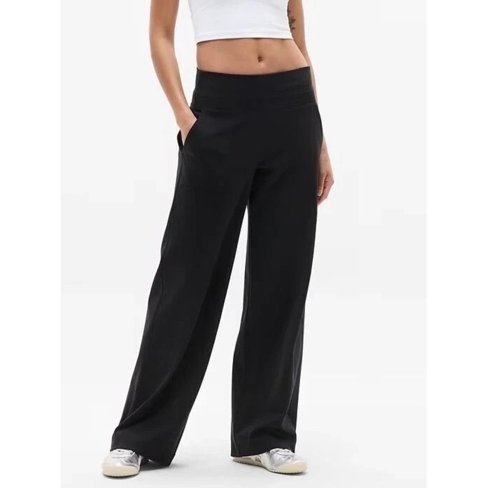 ATHLETA Venice High Rise Wide Leg Pant MT Medium Tall M T Black office comfort